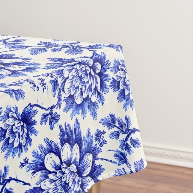 Blue and White Chrysanthemum French Country Decor Tablecloth (In Situ)