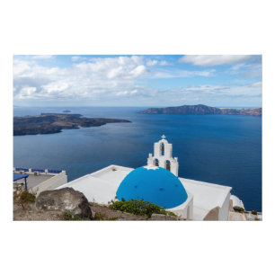 Blue and White Church on the Sea Photo Print