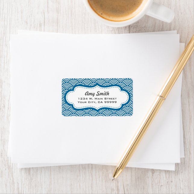 Blue and White Circle Geometric Pattern address Label (Insitu)