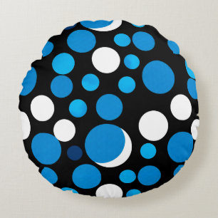 Blue and White Circles Pattern Round Cushion