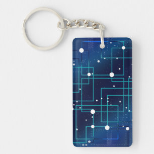Blue and White Circuit Board Key Ring
