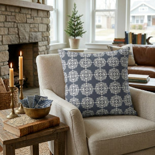 Blue and White Classic Damask Print Cushion