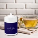 blue and white classic minimalist name customised<br><div class="desc">the design shows a customisable name along with a customisable name monogram in classic white calligraphy and typography with navy blue background.</div>
