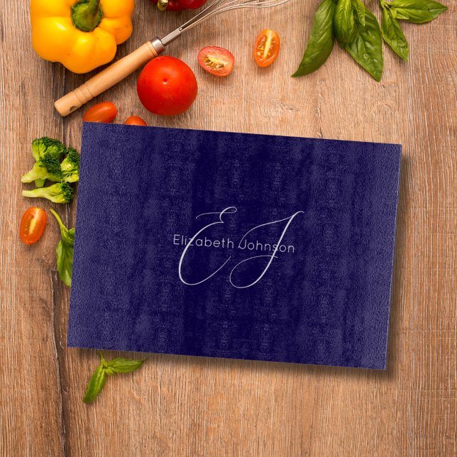 blue and white classic minimalist name customised cutting board (Creator Uploaded)