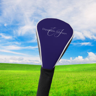 blue and white classic minimalist name customised golf head cover