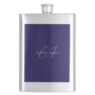 blue and white classic minimalist name customised hip flask