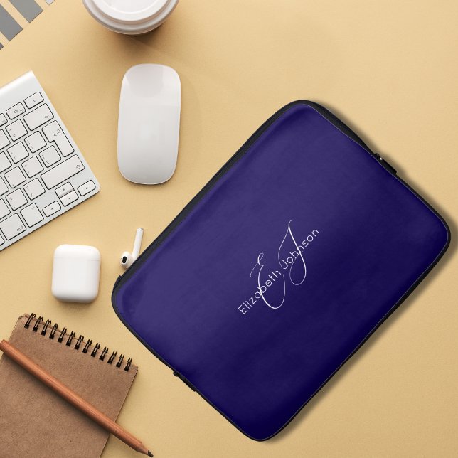 blue and white classic minimalist name customised laptop sleeve (Creator Uploaded)