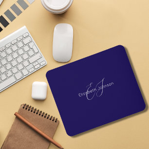 blue and white classic minimalist name customised mouse mat