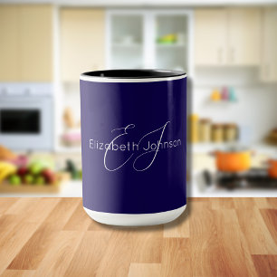 blue and white classic minimalist name monogram mug
