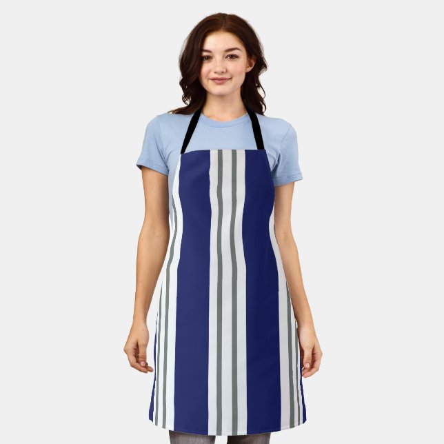Blue and White Coastal Stripes Apron (Worn)