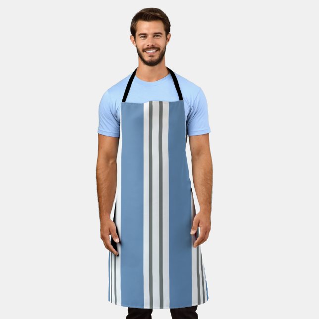 Blue and White Coastal Stripes Apron (Worn)