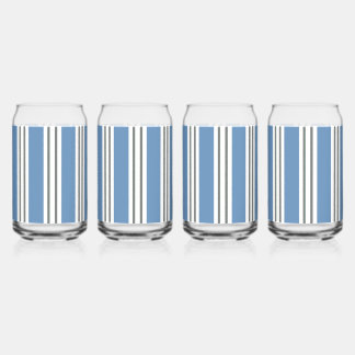 Blue and White Coastal Stripes Can Glass
