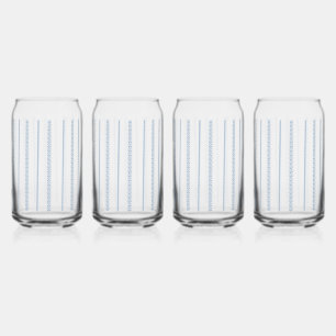 Blue and White Coastal Stripes Can Glass