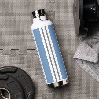 Blue and White Coastal Stripes Water Bottle