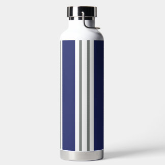 Blue and White Coastal Stripes Water Bottle