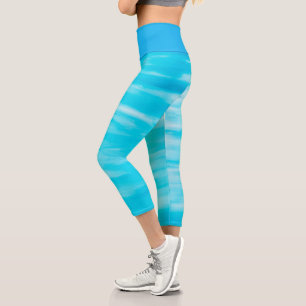 Blue and White Colour Streaks Yoga Fitness Capri Leggings