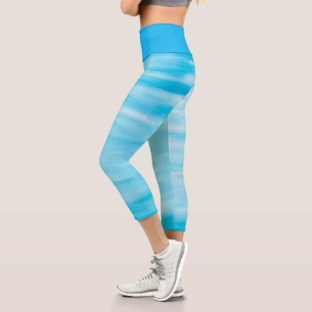 Blue and White Colour Streaks Yoga Fitness Capri Leggings (Left)
