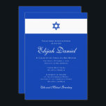 Blue and White | Colours of Israel Bar Mitzvah Invitation<br><div class="desc">Composed of elegant script and serif typography; All against a backdrop of blue and white background. 

This is designed by Select Party Supplies,  exclusive for Zazzle.

Available here:
http://www.zazzle.com/selectpartysupplies</div>