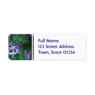Blue and White Columbine Flower Mailing Label