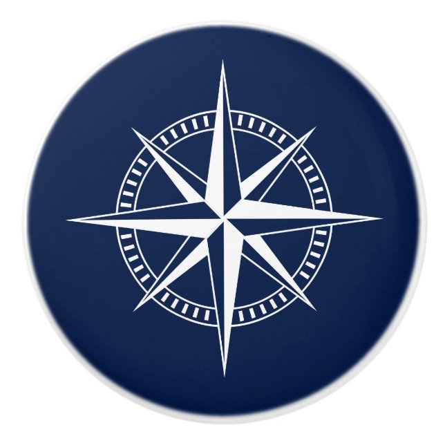 Blue and White Compass, Nautical Ceramic Knob (Front)