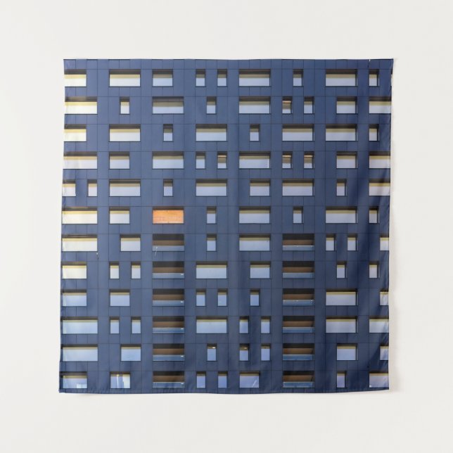 Blue and white concrete building tapestry (Front)