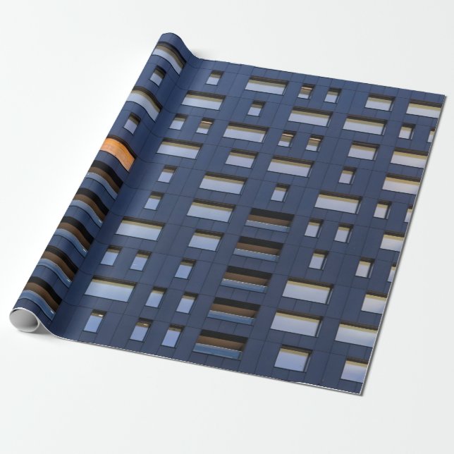 Blue and white concrete building wrapping paper (Unrolled)
