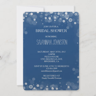Blue and White Confetti Bokeh bridal shower Invitation