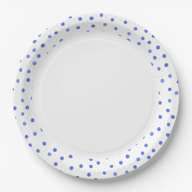 Blue and White Confetti Dots Pattern Paper Plate (Front)