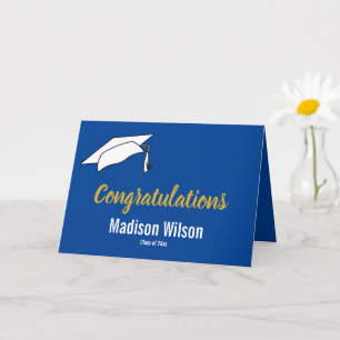 Blue and White Congratulations Graduation Card