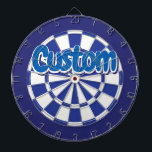 Blue and White Cool Personalised Text Dartboard<br><div class="desc">Personalise with your custom text! Blue and White Coloured Dart Board Game Including 6 Brass Darts</div>