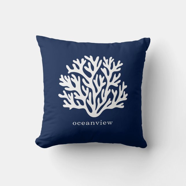 Blue and White Coral Pillow (Front)
