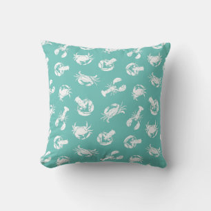 Blue and White Crab and Lobster Print Cushion