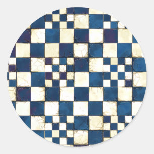 Blue and White Cracked Tile Texture Background Classic Round Sticker