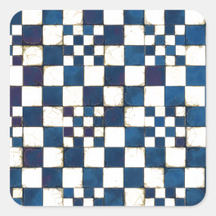 Blue and White Cracked Tile Texture Background Square Sticker