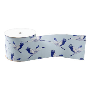 Blue and white cranes grosgrain ribbon