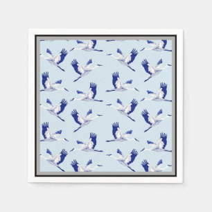 Blue and white cranes napkin