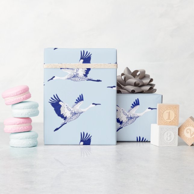 Blue and white cranes wrapping paper (Baby Shower)