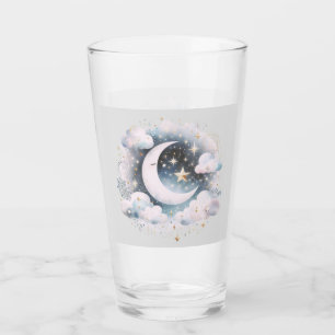 Blue and White Crescent Moon Celestial Boho Modern Glass
