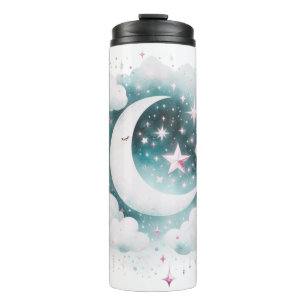 Blue and White Crescent Moon Celestial Boho Modern Thermal Tumbler