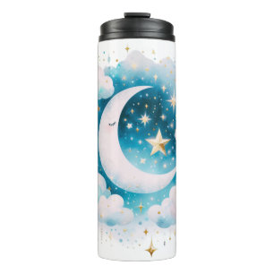 Blue and White Crescent Moon Celestial Boho Modern Thermal Tumbler
