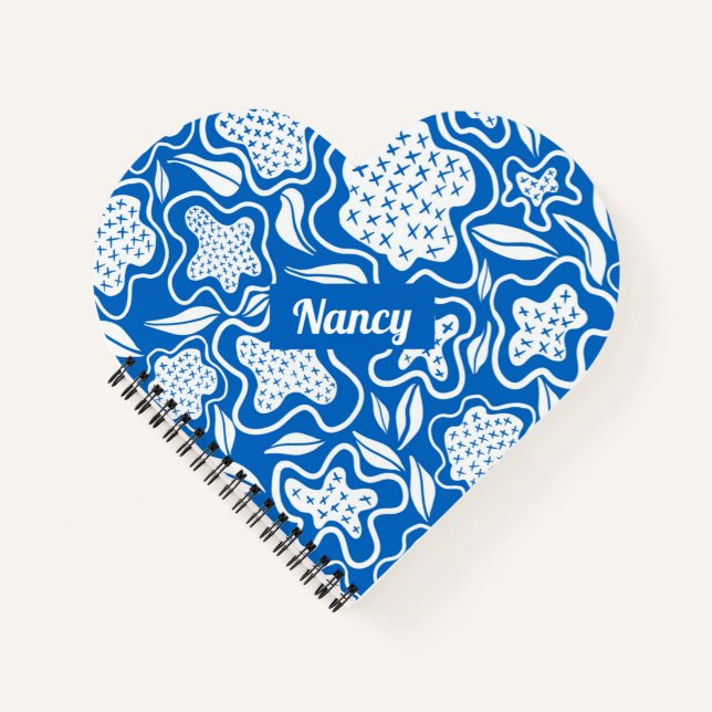 Blue and White Cross Stitch Personalised  Notebook (Front)