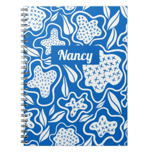 Blue and White Cross Stitch Personalised Notebook