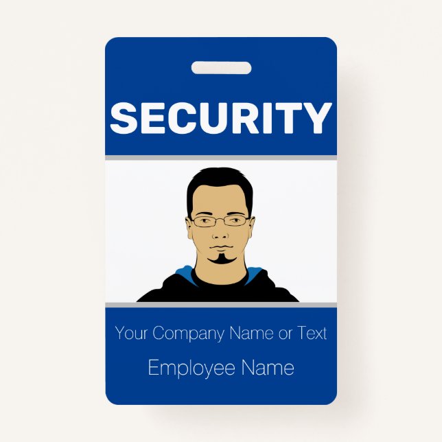 Blue and White Custom Photo Security Guard ID ID Badge (Front)
