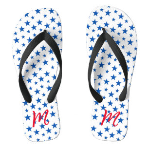 Blue And White Customisable Star Pattern Flip Flops