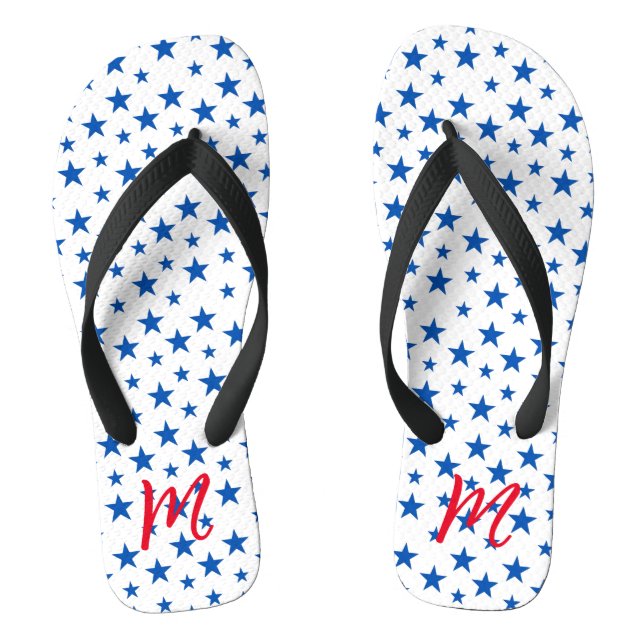Blue And White Customisable Star Pattern Flip Flops (Footbed)