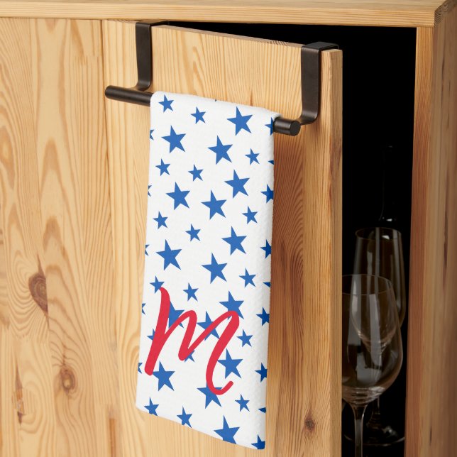 Blue And White Customisable Star Pattern Tea Towel (Thirds Fold)