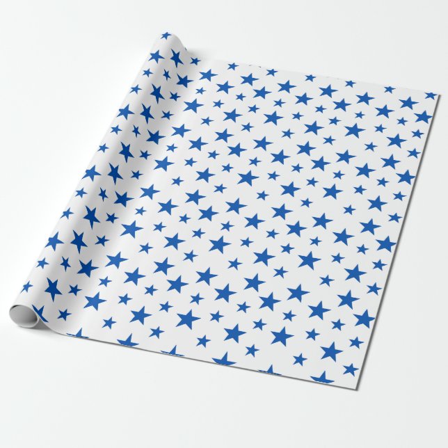 Blue And White Customisable Star Pattern Wrapping Paper (Unrolled)