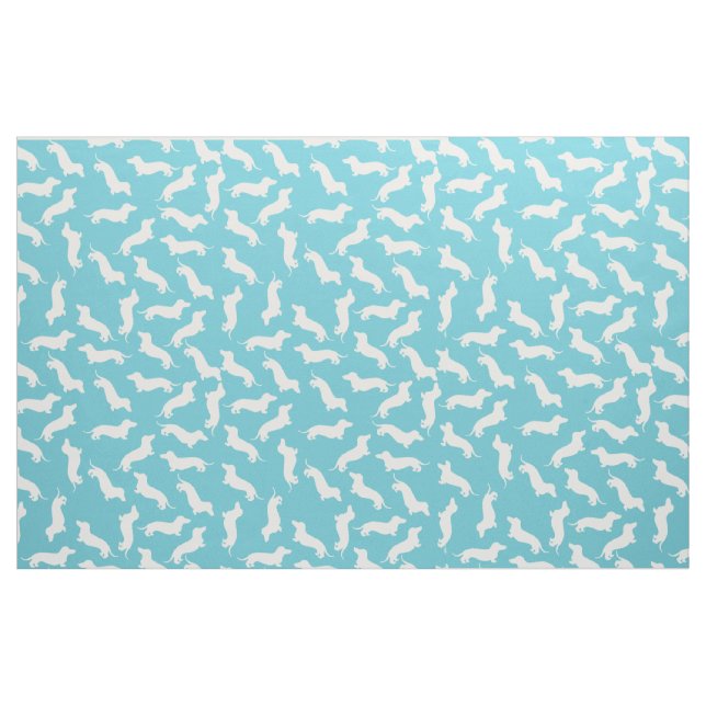 Blue and White Dachshund Cotton Fabric (Yard)