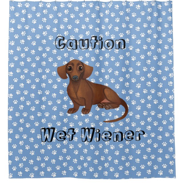 Blue and White Dachshund Shower Curtain (Front)
