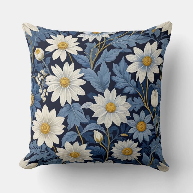 Blue and white daisies  cushion (Front)